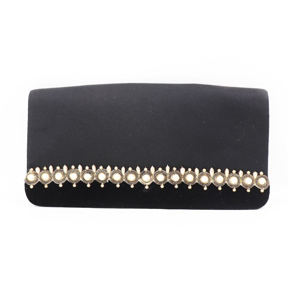 Magid Clutch Handbag Women Black Satin Velvet Handbeaded Purse Envelope Bag
